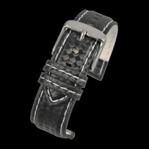 22mm Premium Black Carbon Fibre Reloj Strap with White Sti