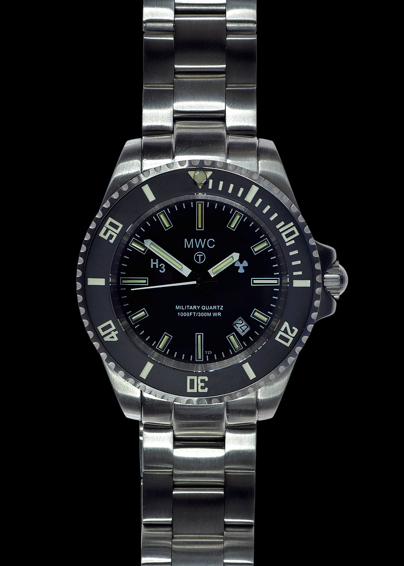 MWC 300m Militar Quartz Divers Reloj with Tritium GTLS and – Stalen armband - Imagen 2