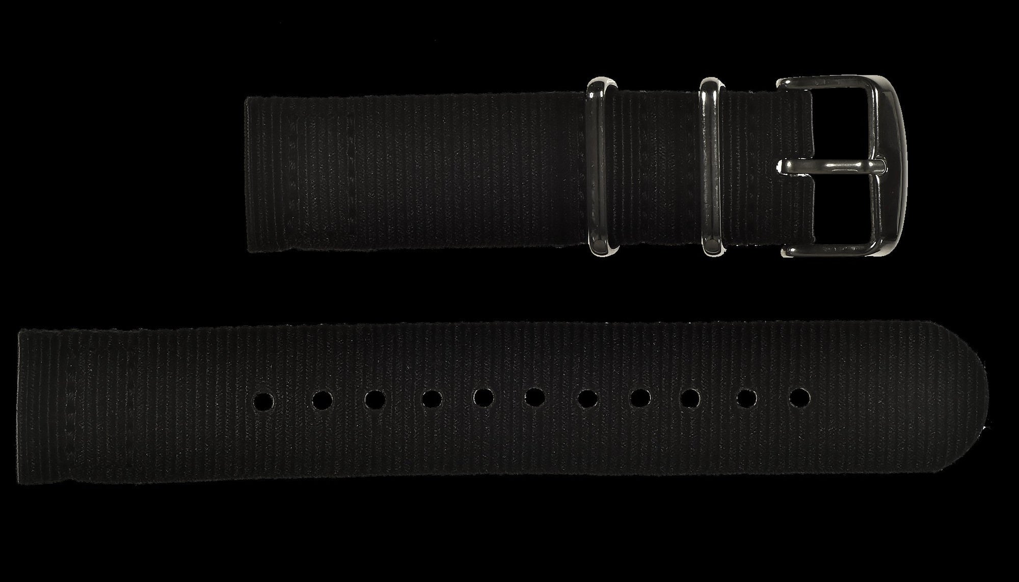 2 Piece 18mm Black NATO Militar Reloj Strap in Ballistic Nylon – Negro
