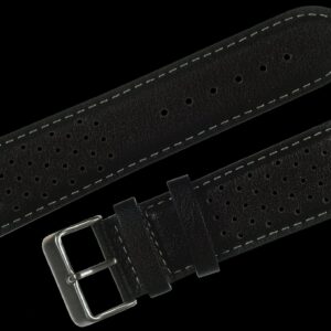 Klassiek 1970s / 1980s Retro Rally Pattern 22mm Black Leather Reloj