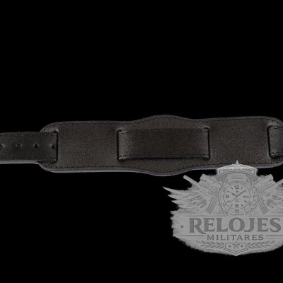 Black 1950s Pattern 20mm Leather Militar Reloj Strap