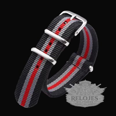 24mm Black, Grey and Red NATO Militar Reloj Strap – Authe