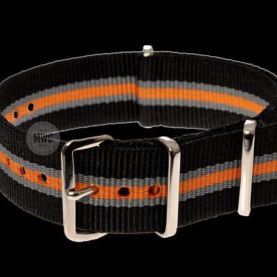 18mm Black, Grey and Tangerine NATO Militar Reloj Strap –