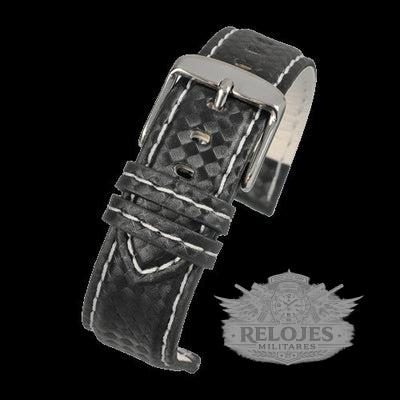 22mm Premium Black Carbon Fibre Reloj Strap with White Sti