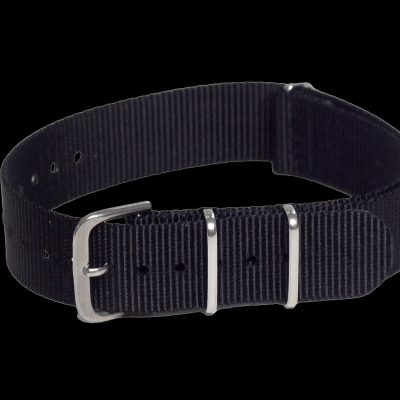 18mm Black NATO Militar Reloj Strap with Matt Stainless Fasteners
