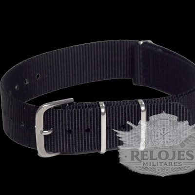 18mm Black NATO Militar Reloj Strap with Matt Stainless Fasteners