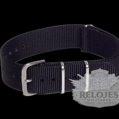 20mm Black NATO Militar Reloj Strap with Matt Stainless Fasteners