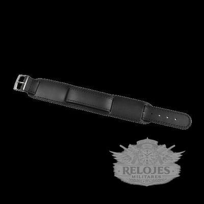 Black 1950s Pattern 18mm Leather Militar Reloj Strap with Chrome