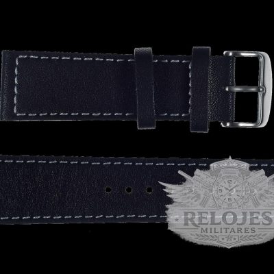 24mm MWC Branded Black Leather Reloj Strap with roestvrij staal