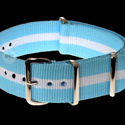 20mm Blue and White NATO Militar Reloj Strap / Argentina, Bavaria