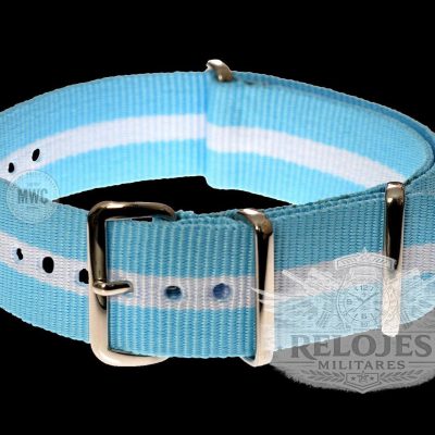 20mm Blue and White NATO Militar Reloj Strap / Argentina, Bavaria