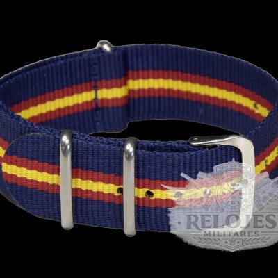 22mm NATO Militar Reloj Strap in Navy, Red and Yellow.
