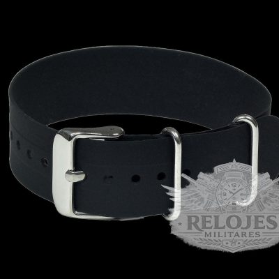 22mm Black Silicone/Rubber NATO Militar Reloj Strap