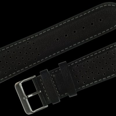 Klassiek 1970s / 1980s Retro Rally Pattern 24mm Black Leather Reloj
