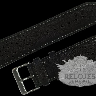 Klassiek 1970s / 1980s Retro Pattern 20mm Black Leather Reloj Strap