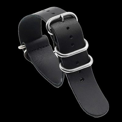 22mm Black High Grade Saddle Leather Zulu Militar Reloj S